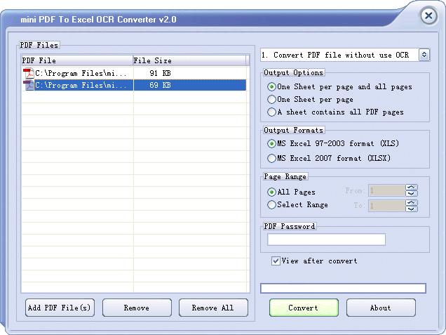 mini PDF to Excel 2007 OCR Converter Screenshot 1