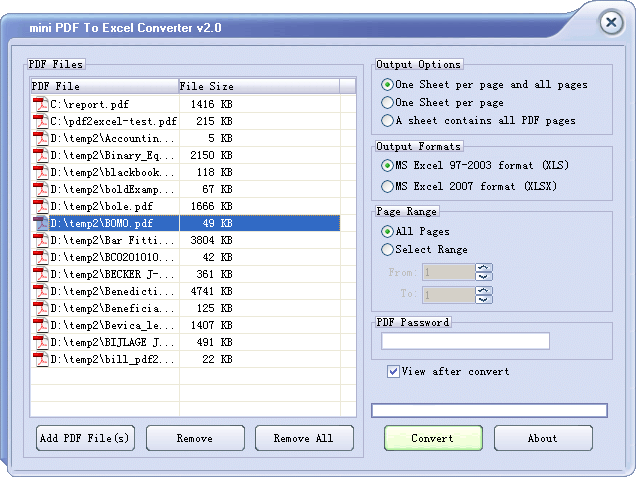 mini PDF to Excel Spreadsheet Converter, Convert PDF files to Excel Spreadsheet files
